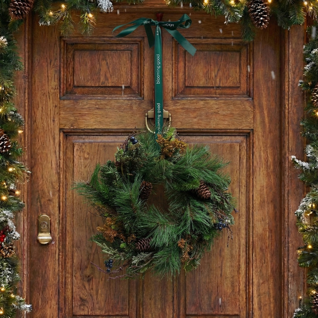 Couronne de Noël luxueuse en fleurs artificielles – Moyenne – 40 cm – Myrtilles bleues